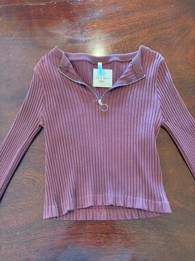 Active USA Ribbed Half-Zip Top in Mauve